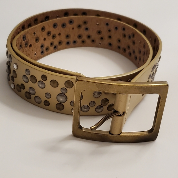 Accessories - Medium Gold Riveted/Studded Thick Leather Belt 32" to 36"